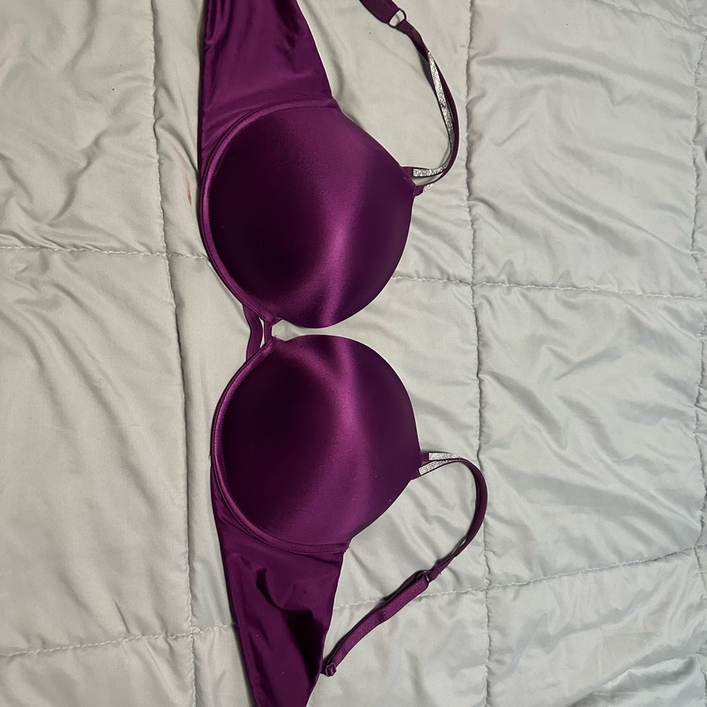 Purple Satin Bra with bling straps push up